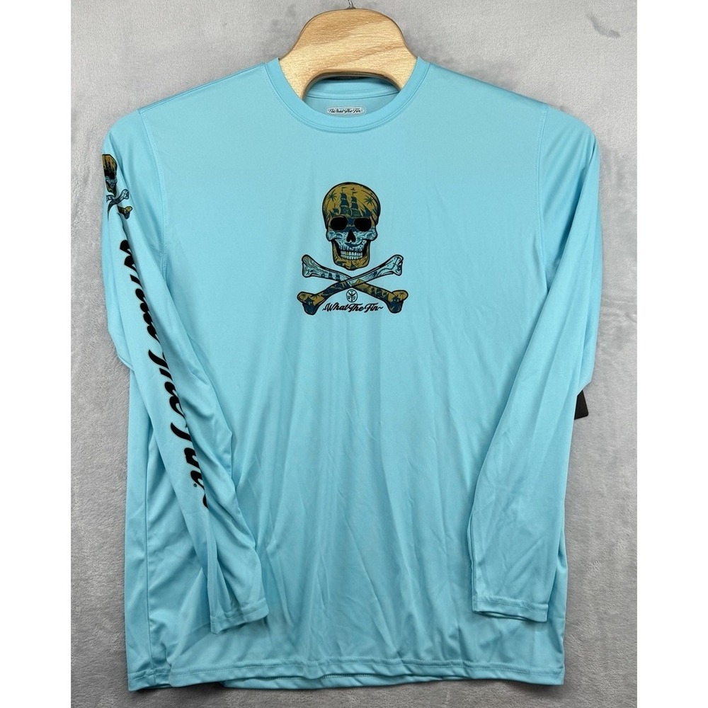 What The Fin Long Sleeve Shirt Skull Peformance Fabric Men's Size L NWT